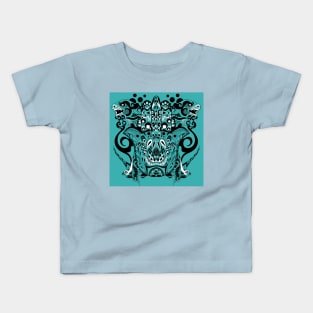 blue boho immortal tribal beasts in ecopop pattern Kids T-Shirt